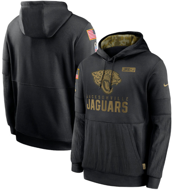 Men's Jacksonville Jaguars 2020 Black Salute to Service Sideline Performance Pullover NFL Hoodie